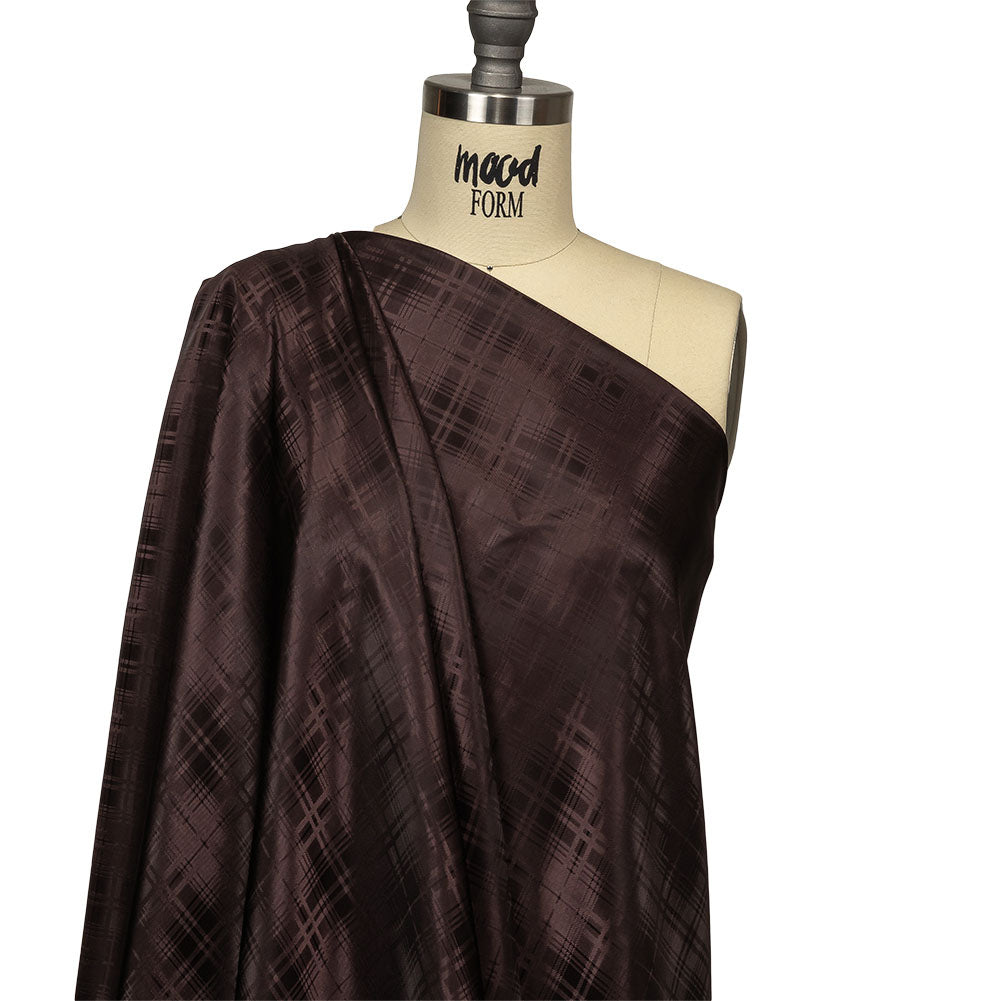 Chocolate Tonal Plaid Jacquard Lining - Drape