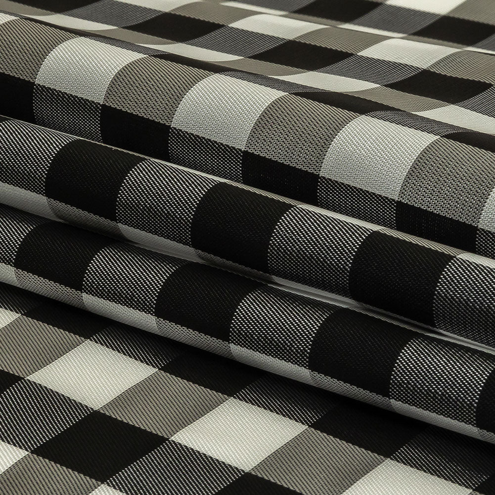 Black and Brilliant White White Gingham Acetate Twill Lining - Folded