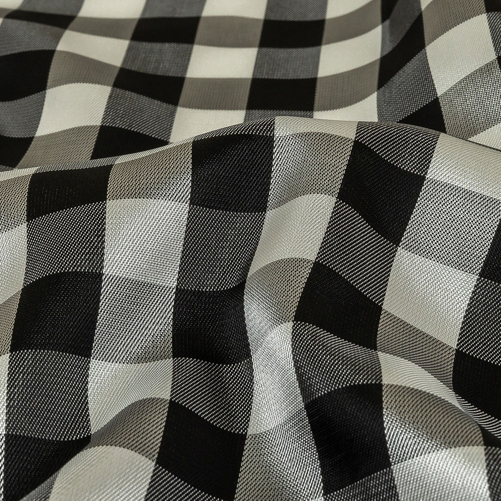 Black and Brilliant White White Gingham Acetate Twill Lining - Detail