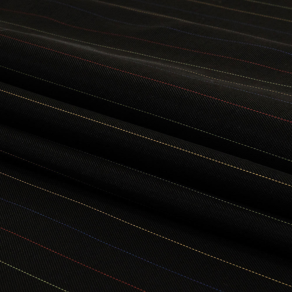 Black and Rainbow Pinstriped Acetate Twill Lining - Folded