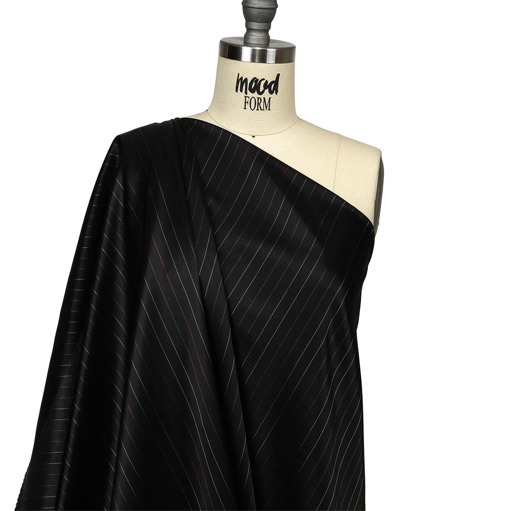 Black and Rainbow Pinstriped Acetate Twill Lining - Drape