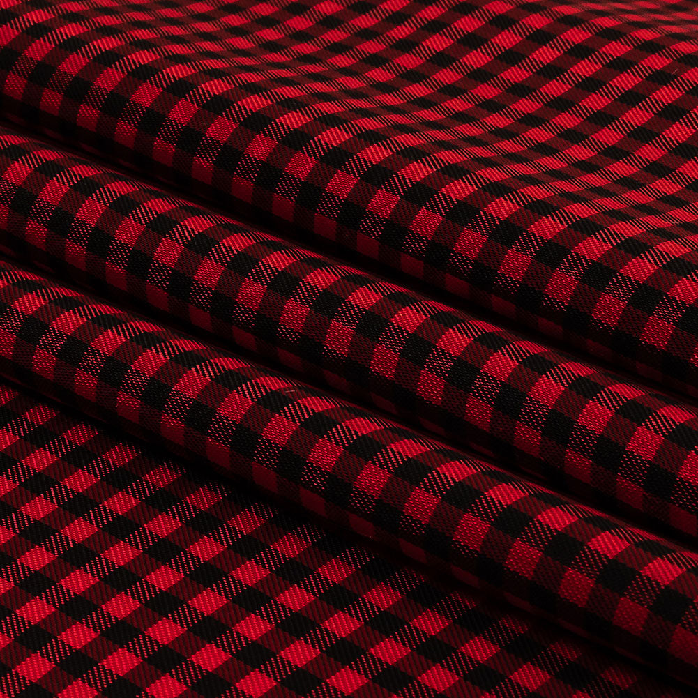 Mini Gingham Acetate Twill Lining - Red and Black - Folded
