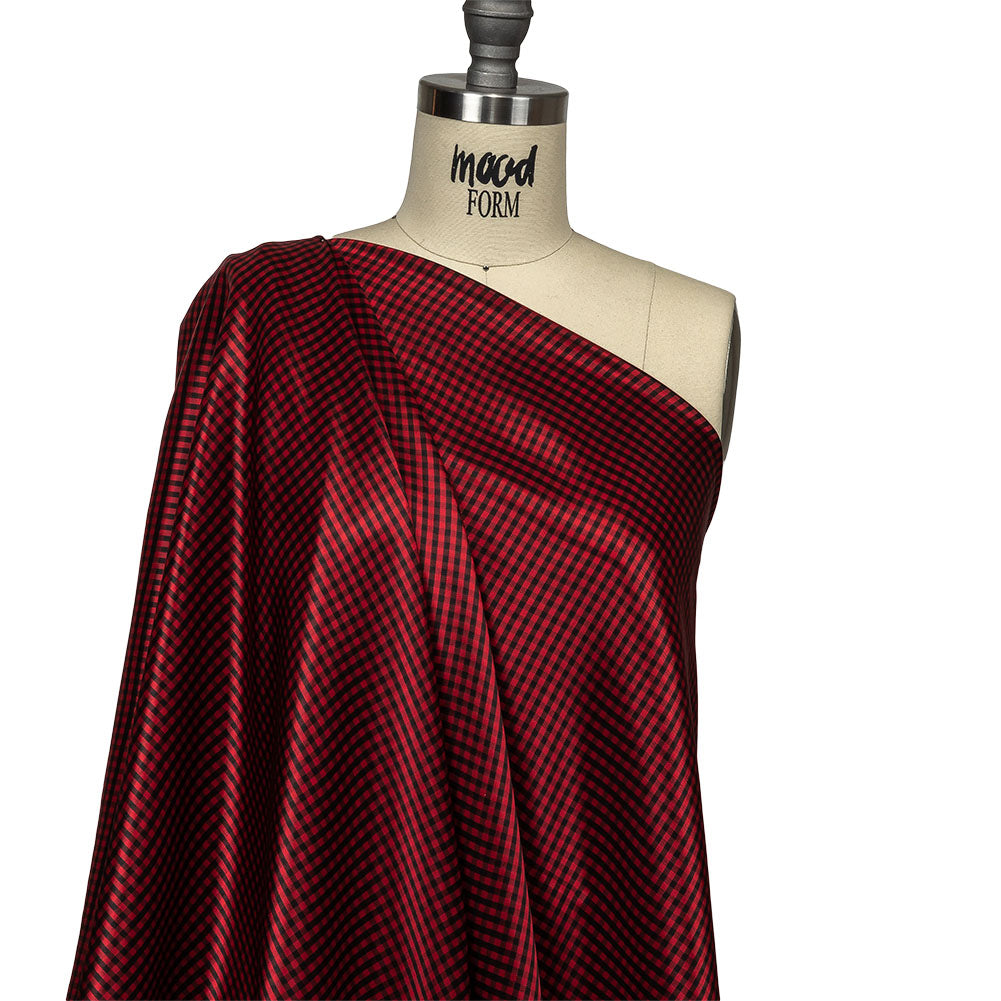 Mini Gingham Acetate Twill Lining - Red and Black - Drape