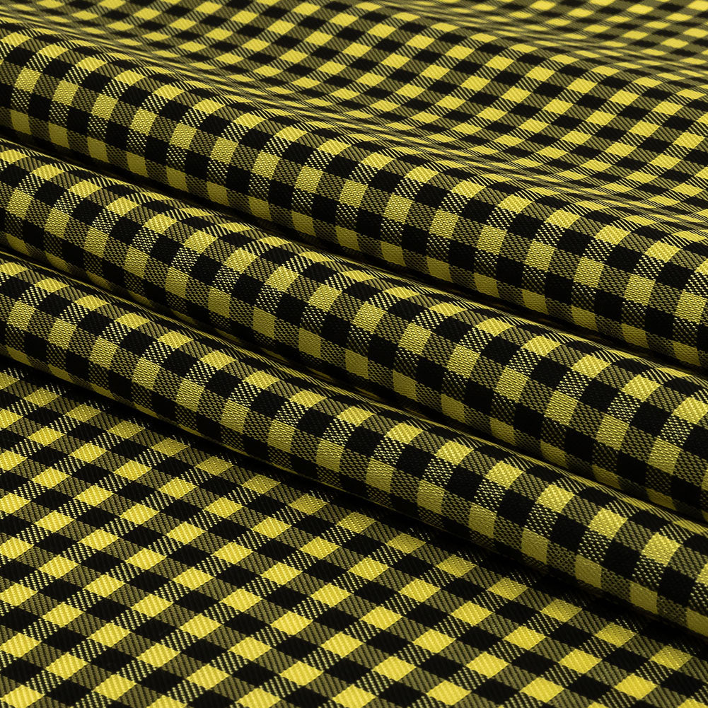 Mini Gingham Acetate Twill Lining - Yellow and Black - Folded