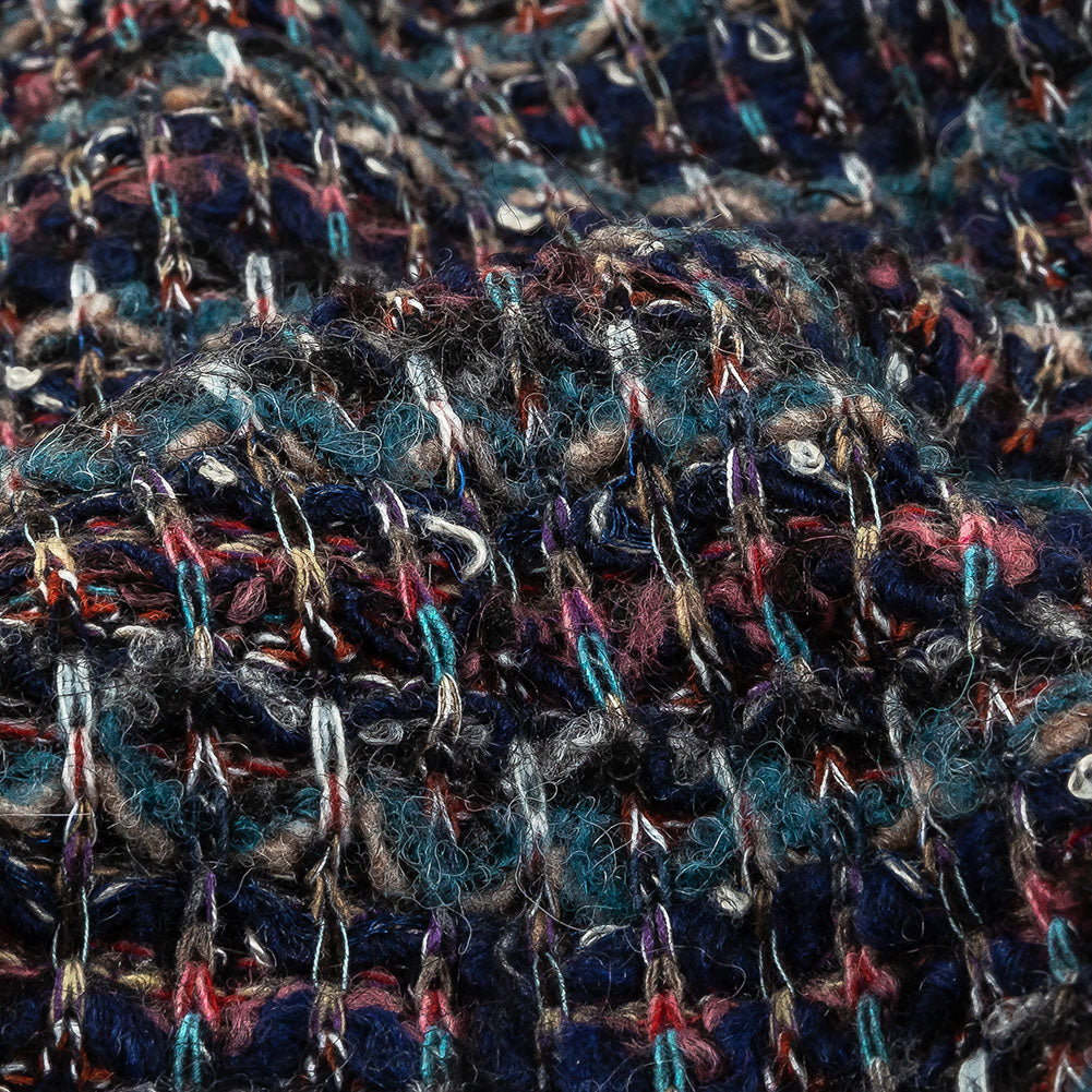 Pink, Dusty Teal and Navy Striped Boucle Blended Wool Sweater Knit Detail