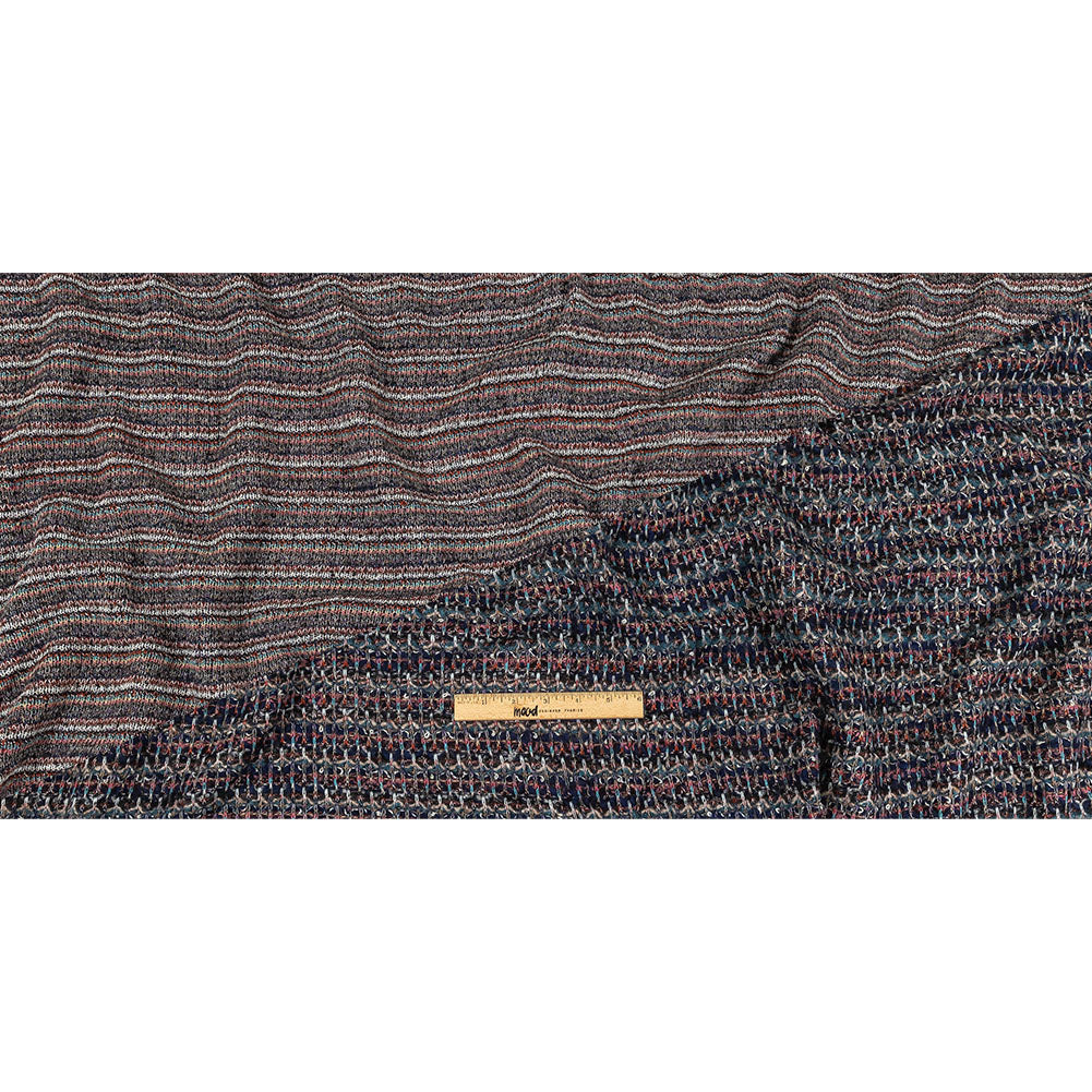 Pink, Dusty Teal and Navy Striped Boucle Blended Wool Sweater Knit Full