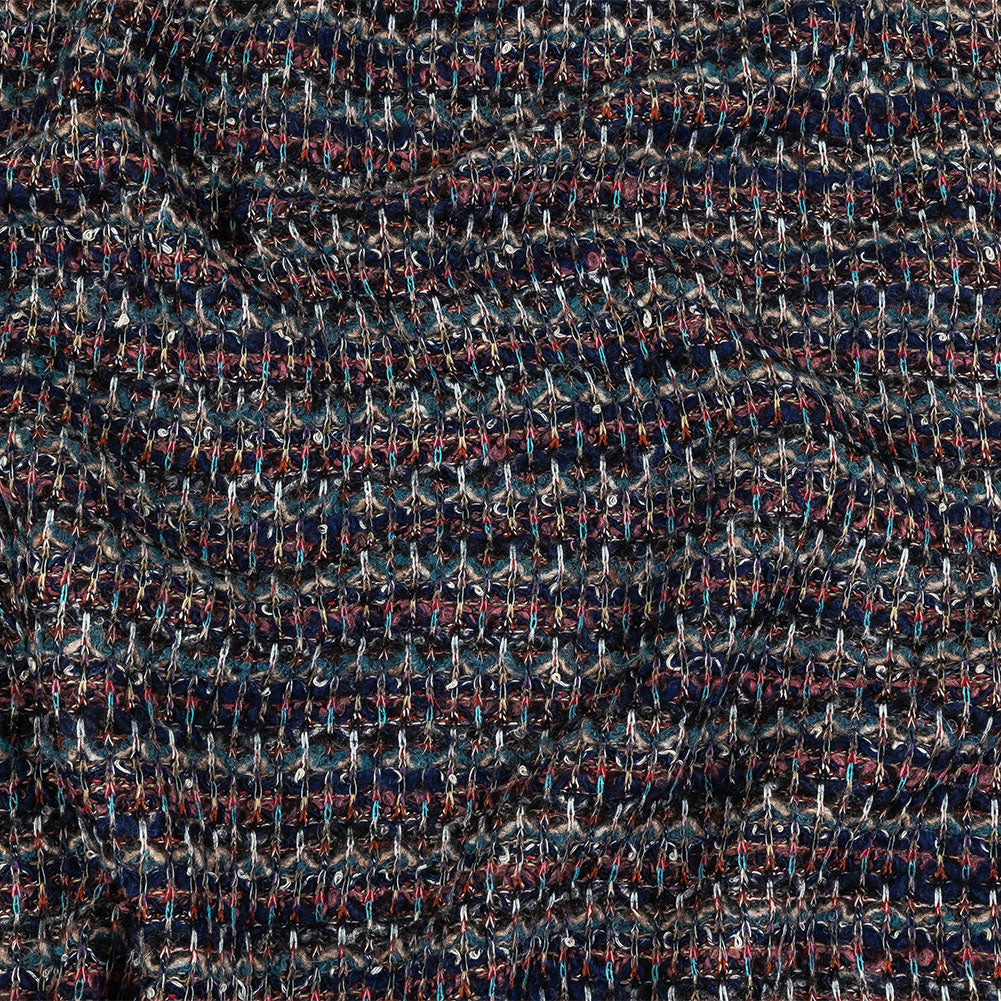 Pink, Dusty Teal and Navy Striped Boucle Blended Wool Sweater Knit