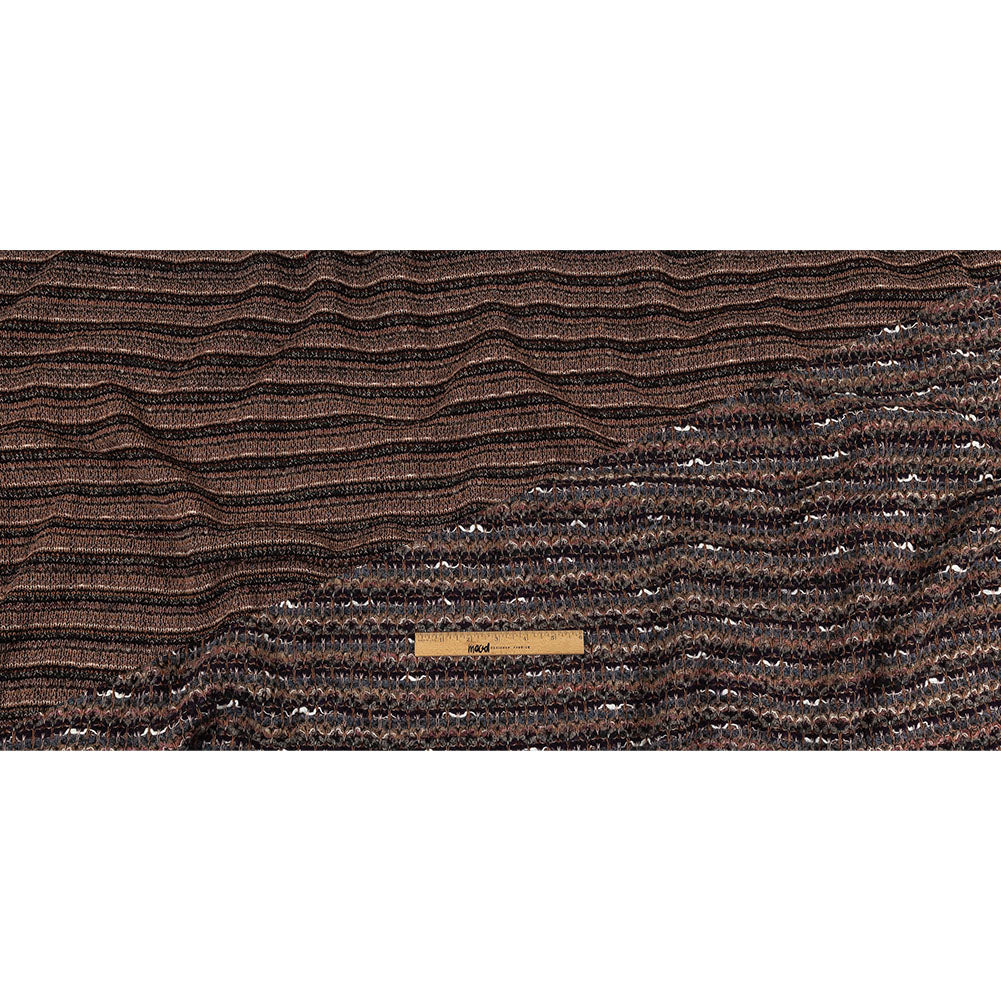 Dusty Blue, Olive and Mysterioso Striped Boucle Blended Wool Sweater Knit Full