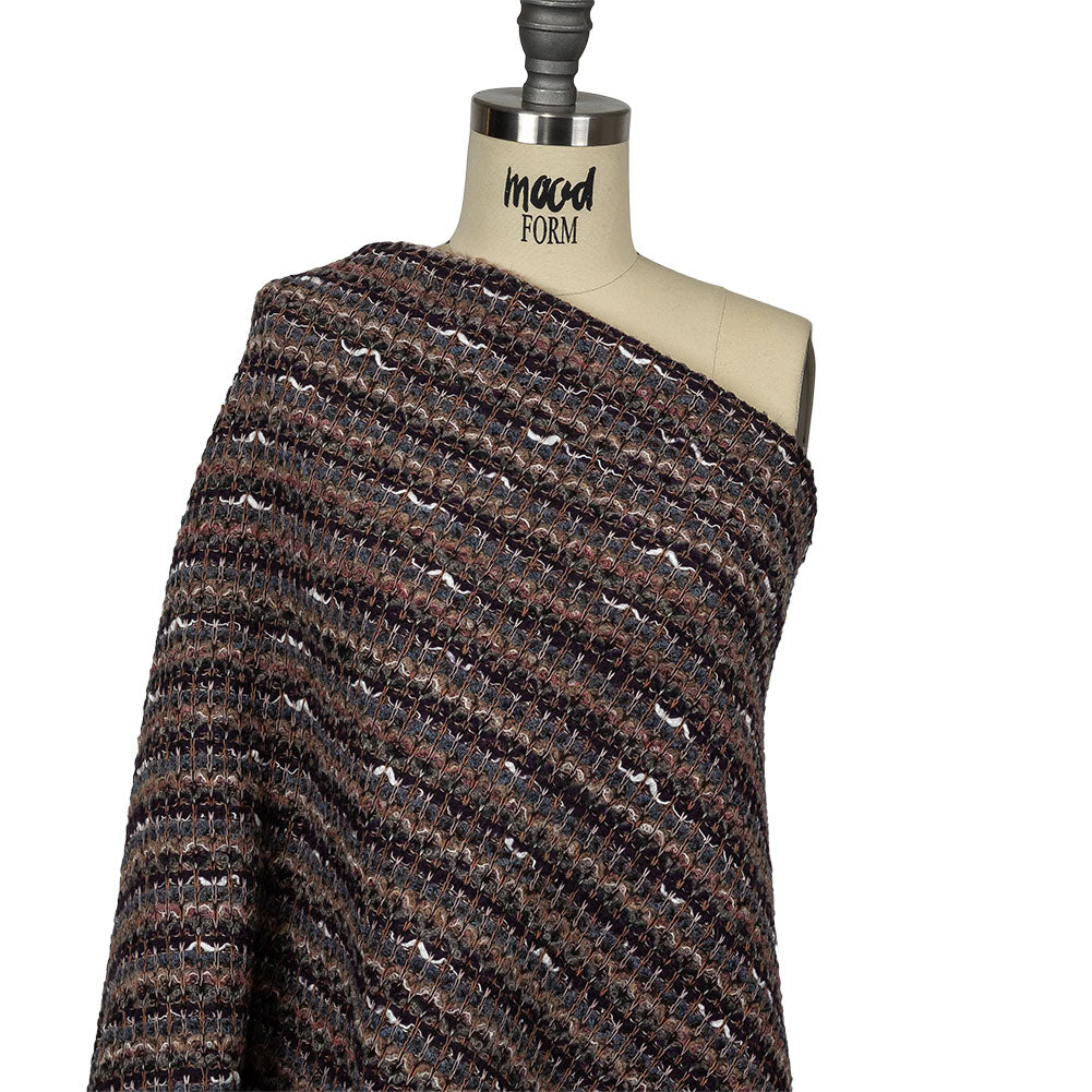 Dusty Blue, Olive and Mysterioso Striped Boucle Blended Wool Sweater Knit Drape