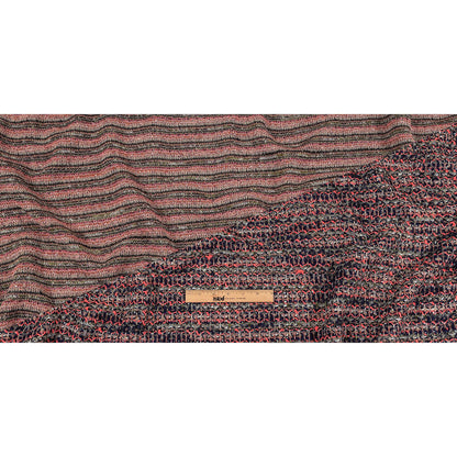 Italian Navy, Beige and Neon Pink Striped Boucle Blended Wool Sweater Knit Full