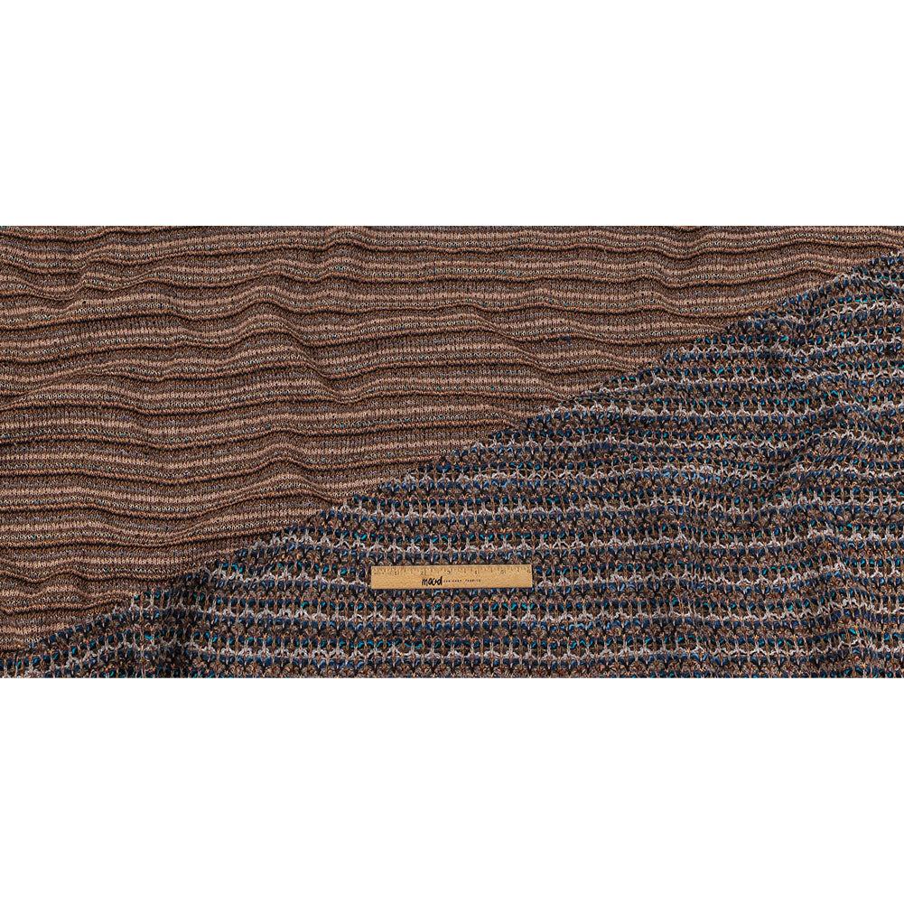 Teal, Gray and Taupe Striped Boucle Blended Wool Sweater Knit Full