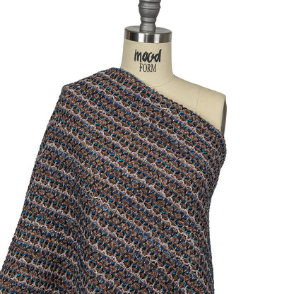 Teal, Gray and Taupe Striped Boucle Blended Wool Sweater Knit Drape