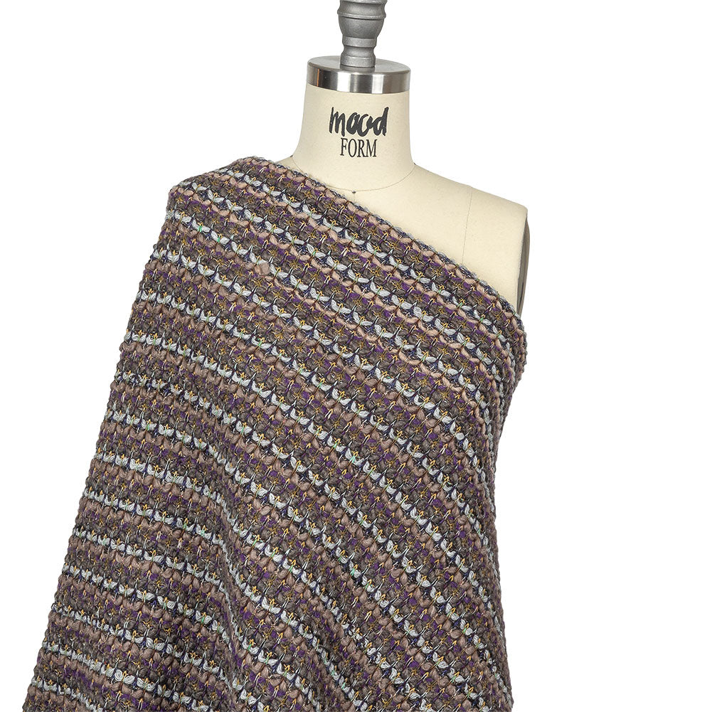 Warm Gray, Grape and Metallic Silver Striped Chunky Blended Wool Sweater Knit Drape