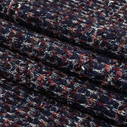 Italian Maritime Blue, Dusty Rose, and Red Striated Boucle Blended Wool Sweater Knit Folded