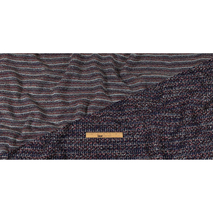 Italian Maritime Blue, Dusty Rose, and Red Striated Boucle Blended Wool Sweater Knit Full