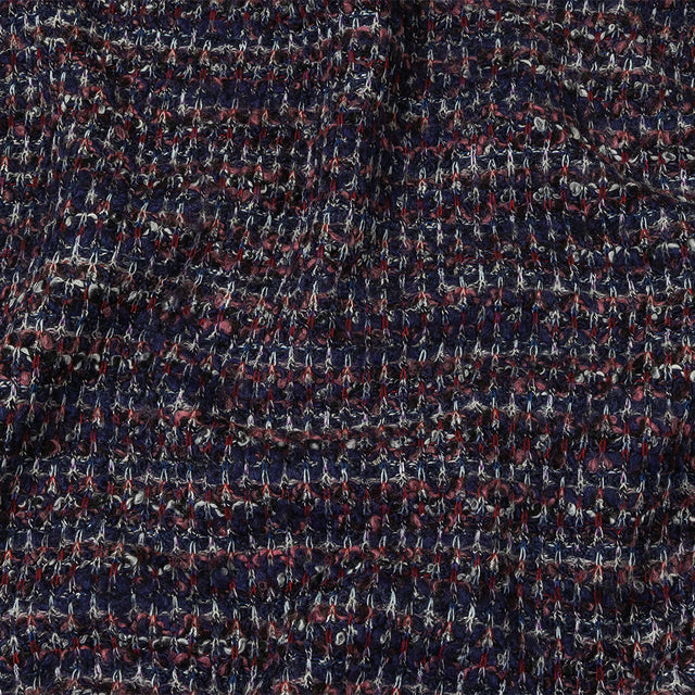 Italian Maritime Blue, Dusty Rose, and Red Striated Boucle Blended Wool Sweater Knit