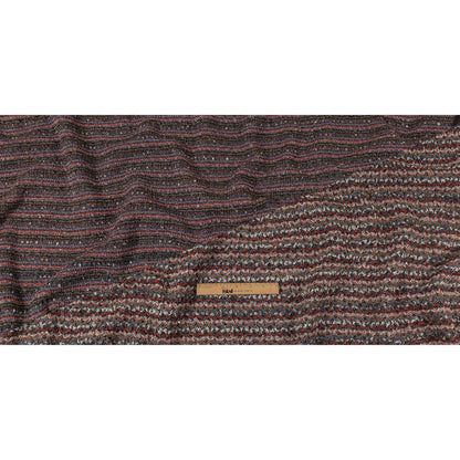 Italian Gray, Beige, and Red Striped Boucle Blended Wool Sweater Knit with Clear Baby Sequins Full