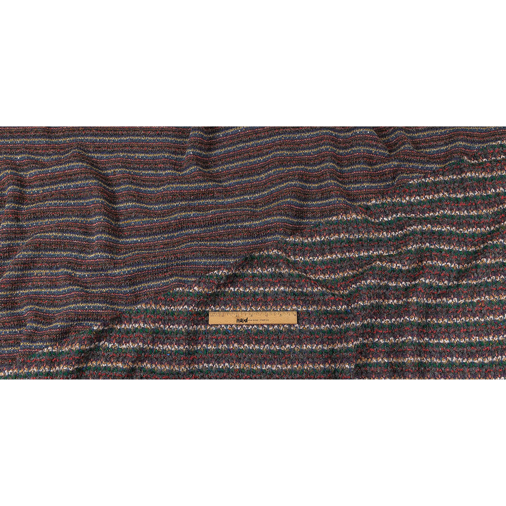 Italian Gray, Emerald, and Pink Striped Boucle Blended Wool Sweater Knit Full