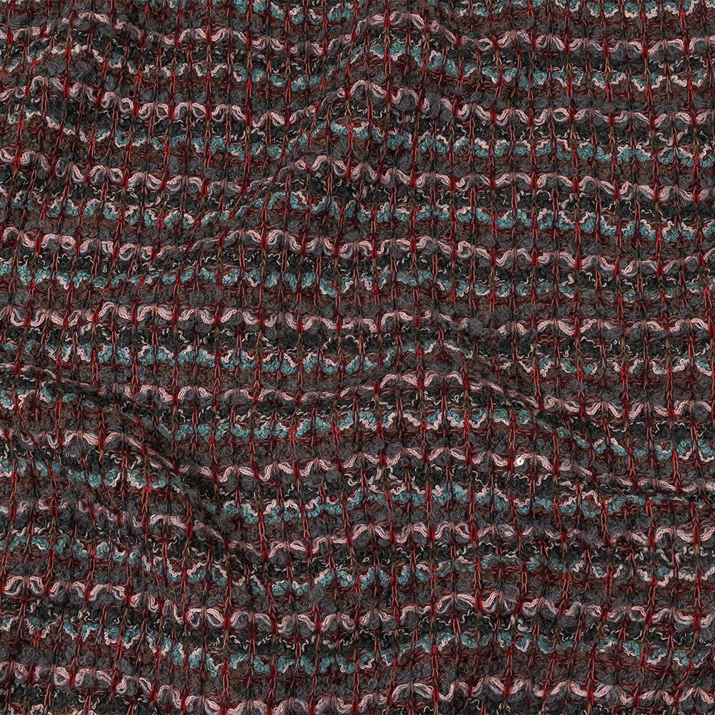 Italian Pink, Gray and Porcelain Striped Boucle Blended Wool Sweater Knit with Clear Baby Sequins