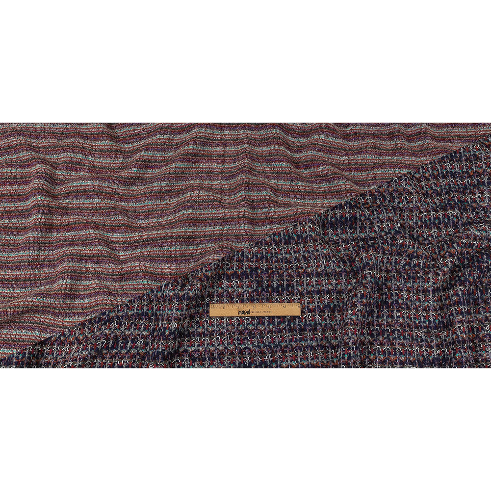Italian Navy, Red and Orange Striped Boucle Blended Wool Sweater Knit Full
