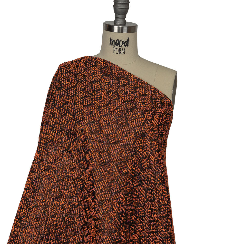 Metallic Gold, Shocking Orange and Black Diamonds Polyester Boucled Jacquard Drape