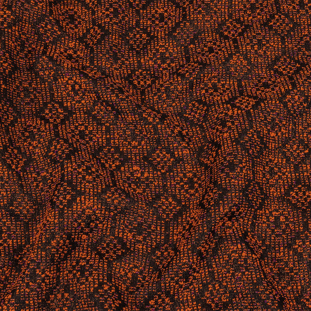Metallic Gold, Shocking Orange and Black Diamonds Polyester Boucled Jacquard