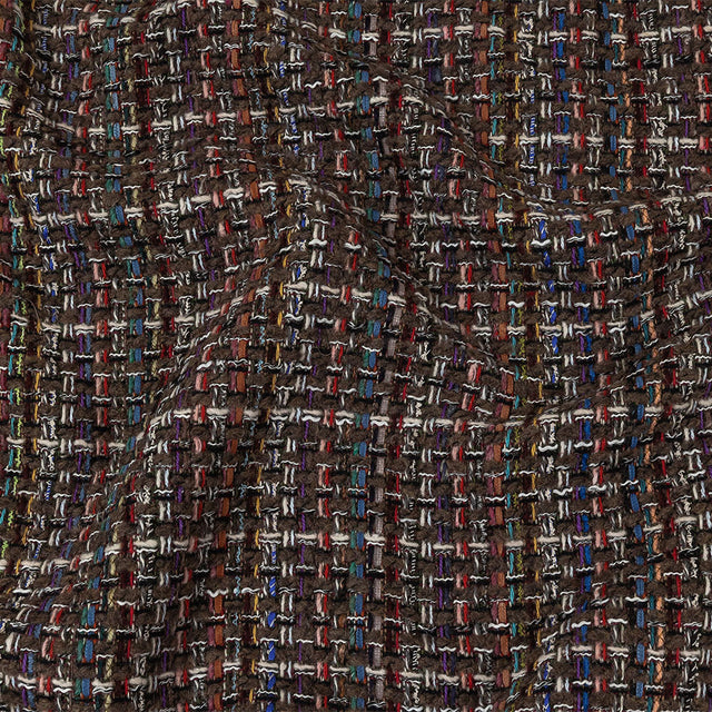 Black Coffee, Cream and Multicolor Tweedy Plaid Blended Wool Woven