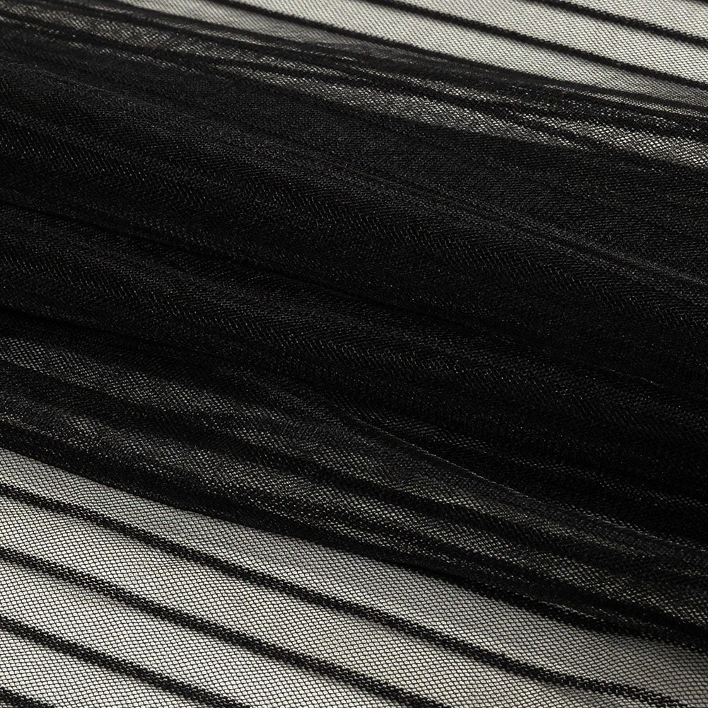 Embroidery Striped Tulle - Black - Elsinore Collection - Folded