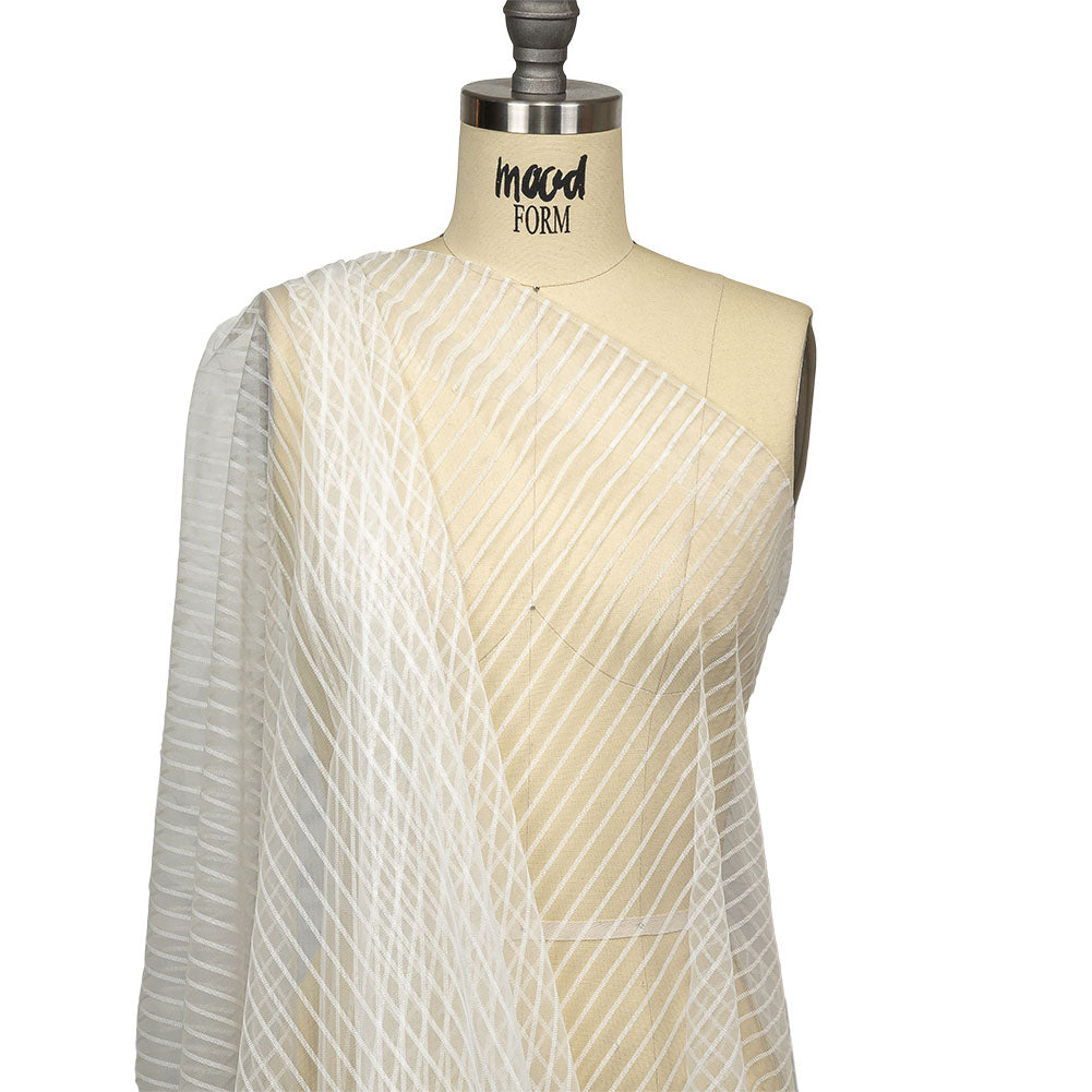 Embroidery Striped Tulle - White - Elsinore Collection - Drape