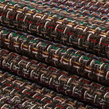 Italian Gray Brown, Burgundy and Multicolor Tweedy Plaid Blended Wool Woven Folded