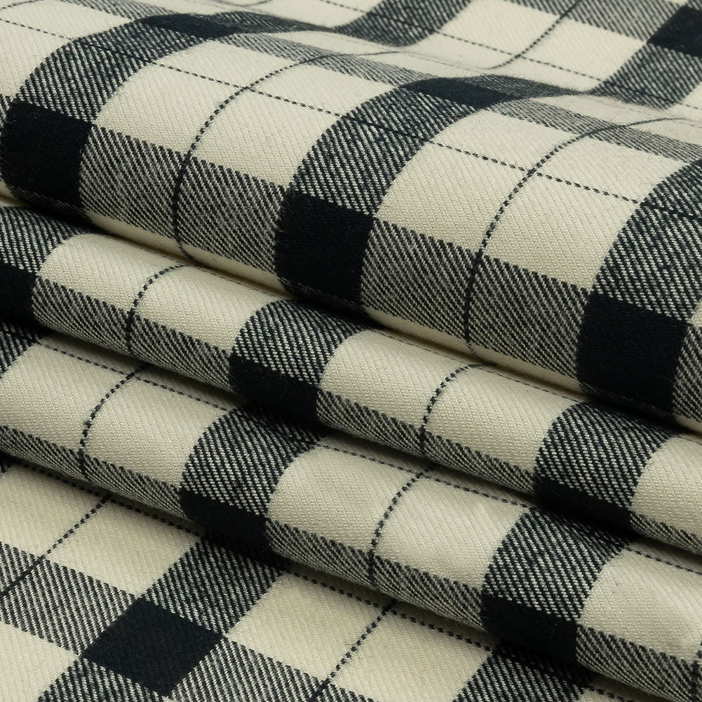 Cream and Black Plaid Brushed Cotton Twill Folded