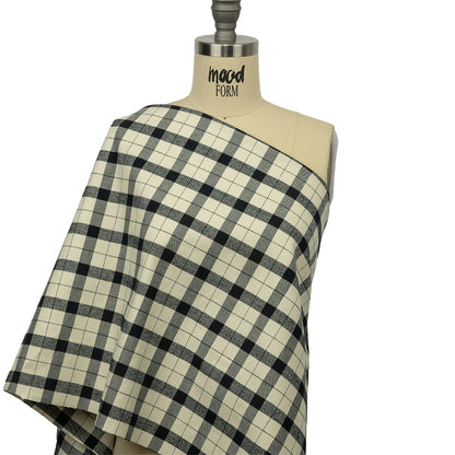 Cream and Black Plaid Brushed Cotton Twill Drape