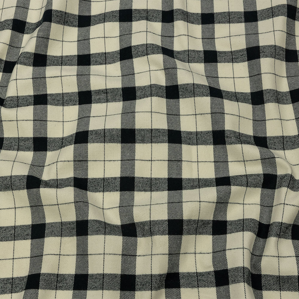 Cream and Black Plaid Brushed Cotton Twill