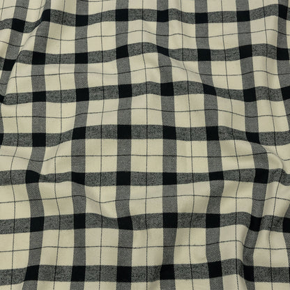 Cream and Black Plaid Brushed Cotton Twill