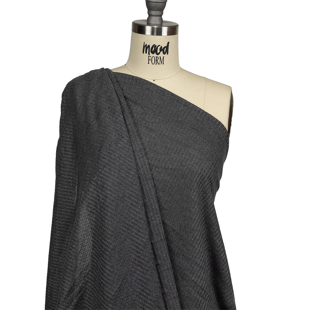Charcoal Heathered Polyester Waffle Sweater Knit Drape