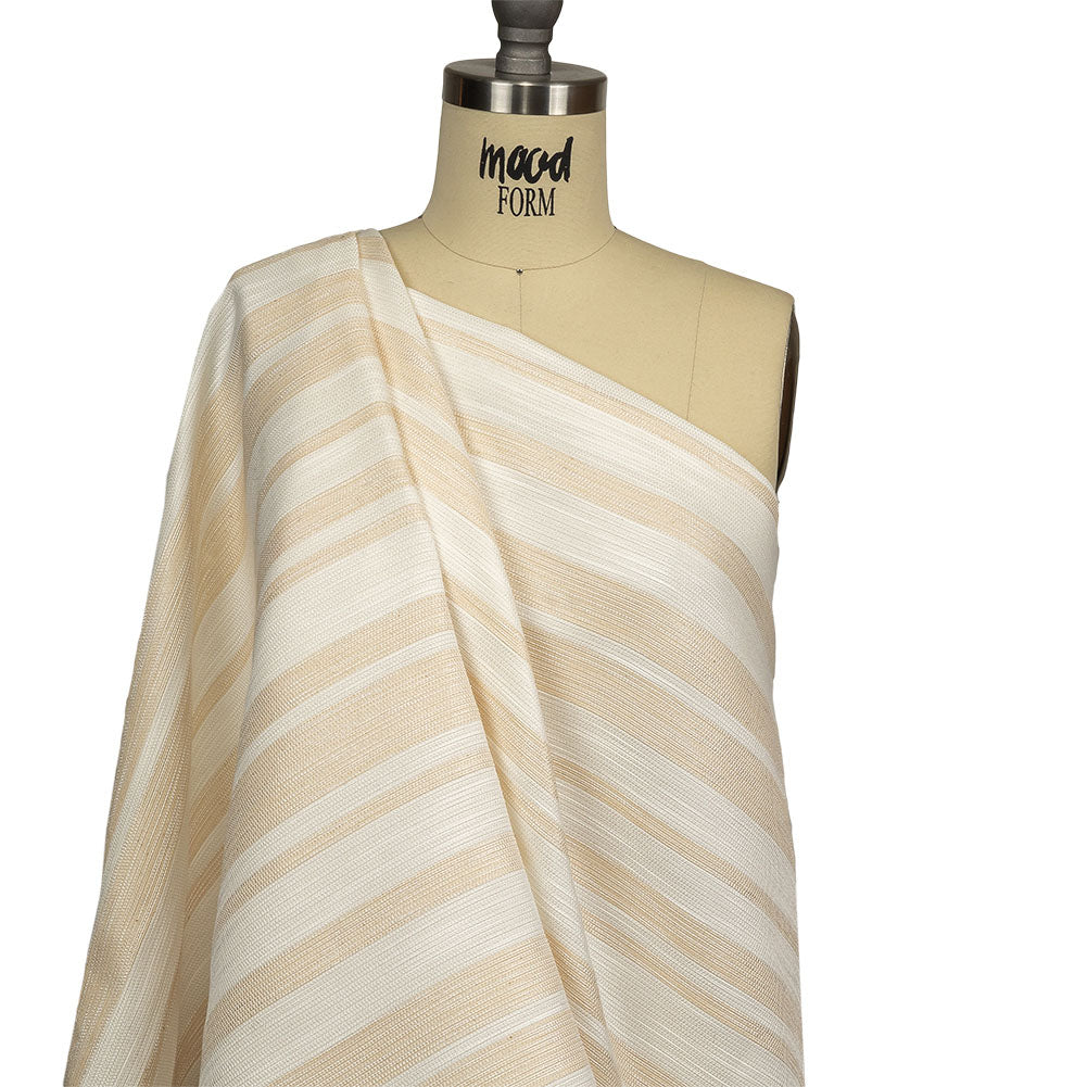 Pale Gold and Ivory Striped Polyester Woven Drape