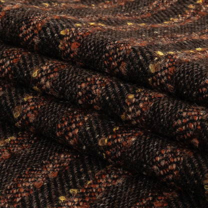 Brown, Black and Orange Boucle Stripes Blended Wool Twill Coating Folded