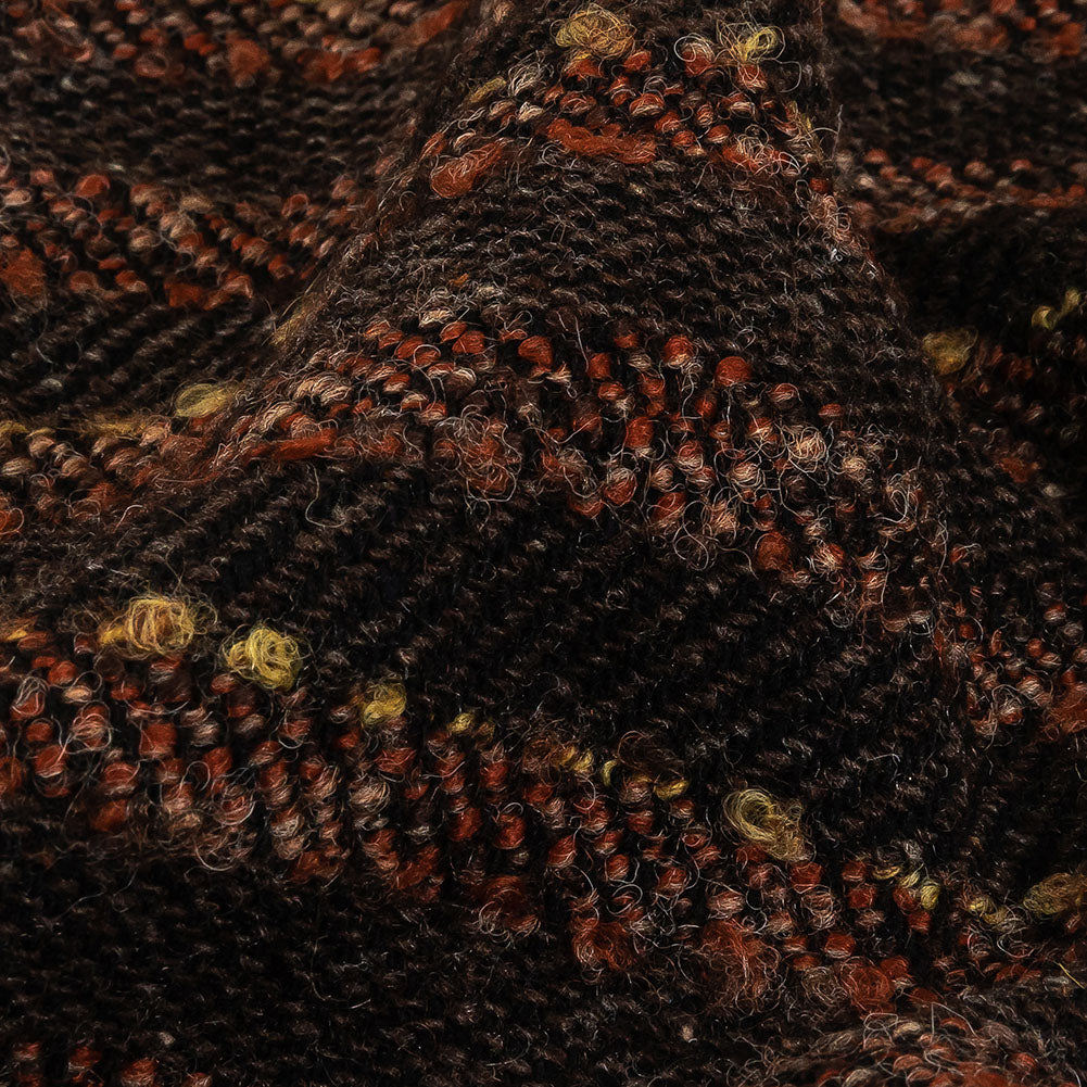 Brown, Black and Orange Boucle Stripes Blended Wool Twill Coating Detail