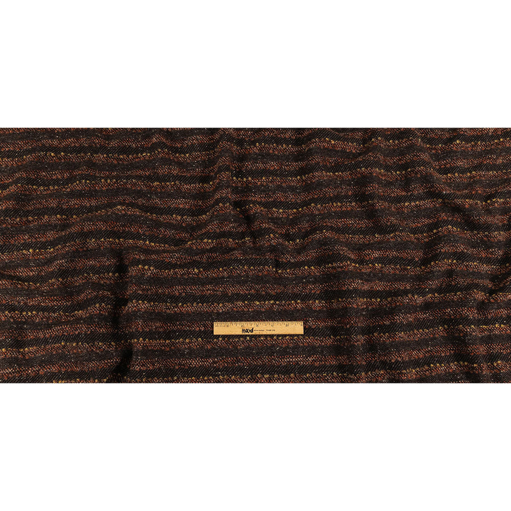 Brown, Black and Orange Boucle Stripes Blended Wool Twill Coating Full