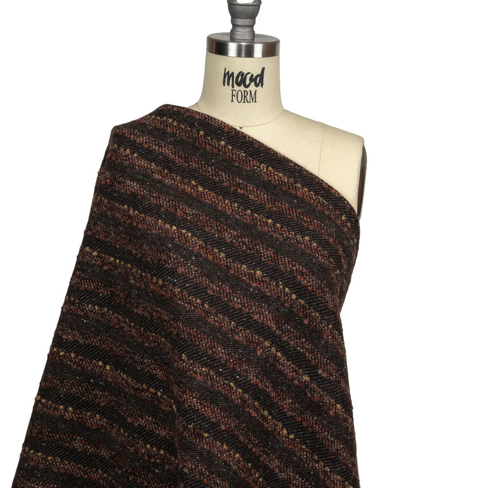 Brown, Black and Orange Boucle Stripes Blended Wool Twill Coating Drape