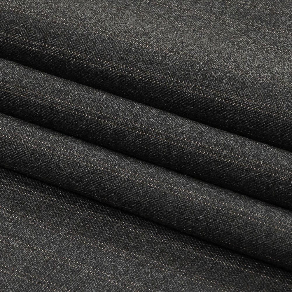 Gray and Beige Pinstriped Cotton and Polyester Suiting Folded