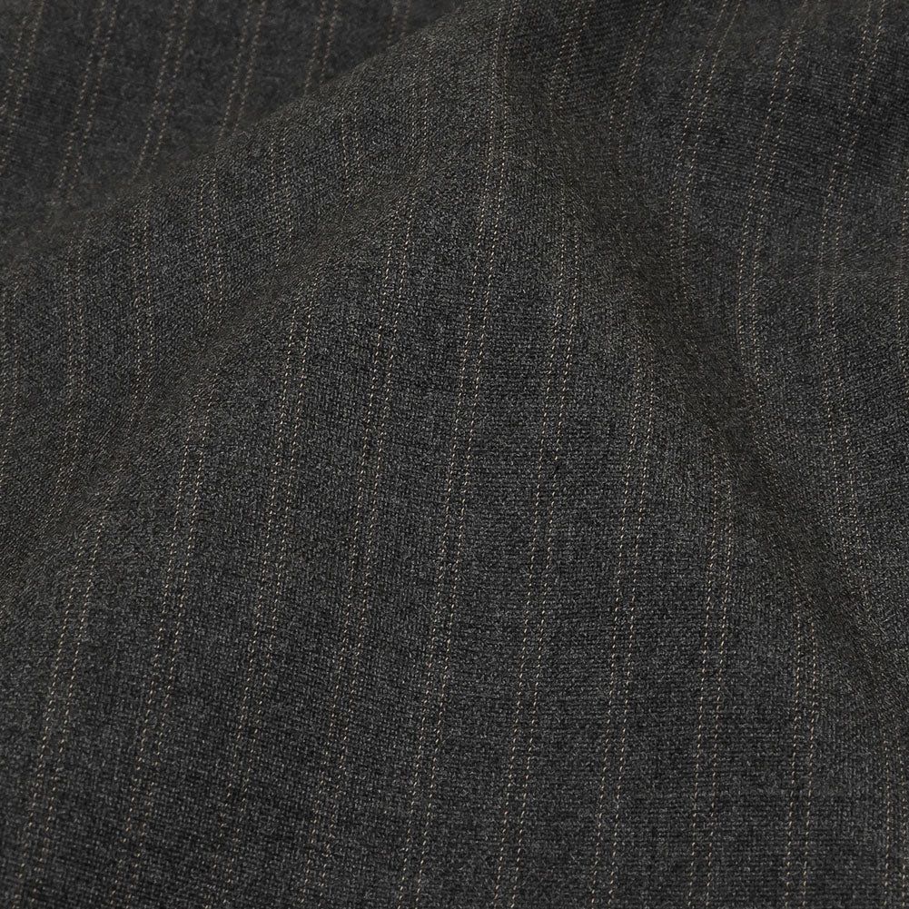 Gray and Beige Pinstriped Cotton and Polyester Suiting Detail