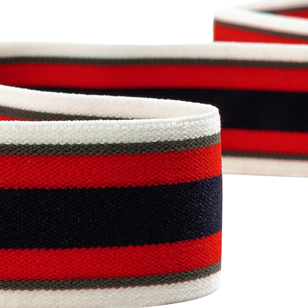 Black, Red and Green Striped Elastic Trim - 1.25" Detail