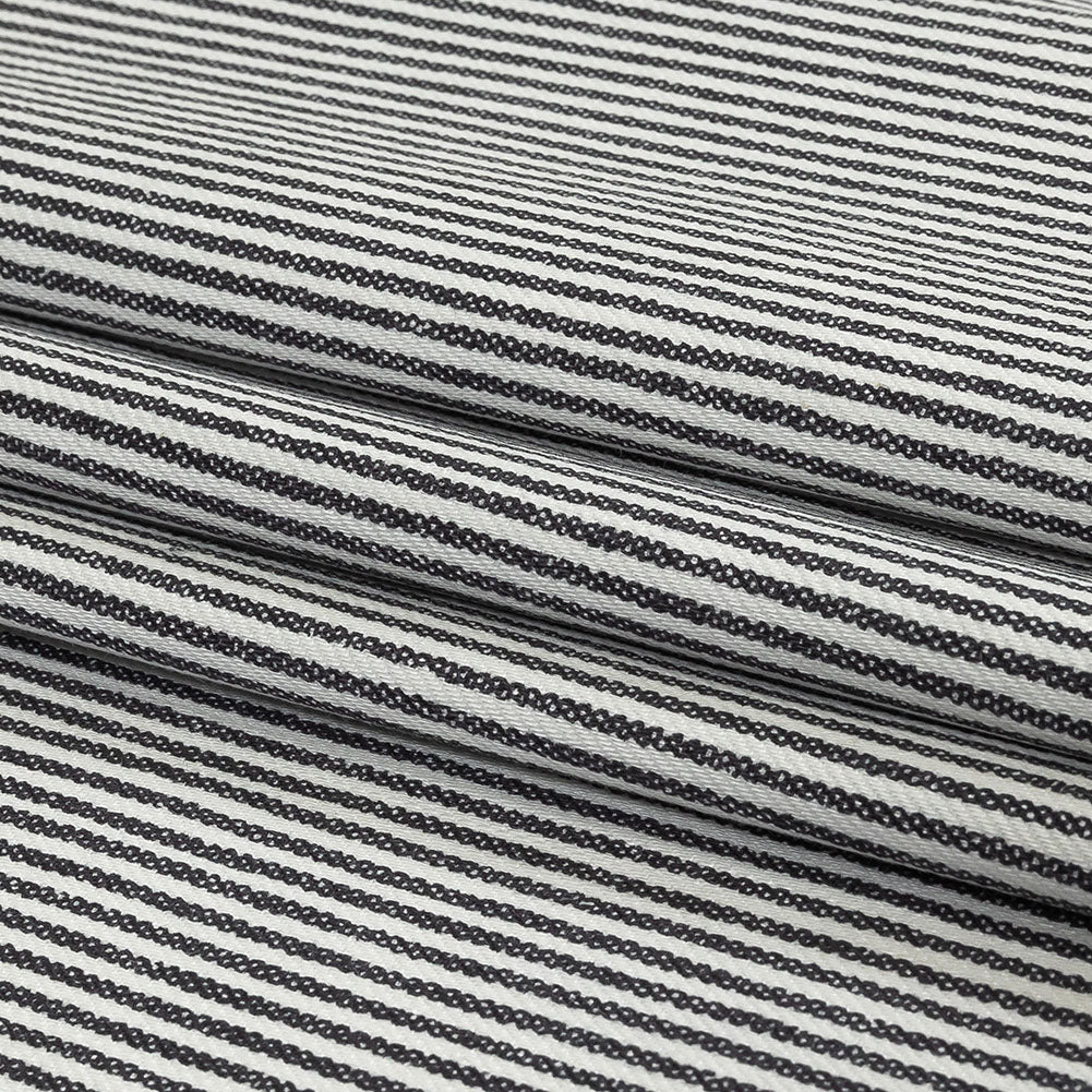 White and Dark Gray Loopy Stripes Stretch Cotton Twill Folded