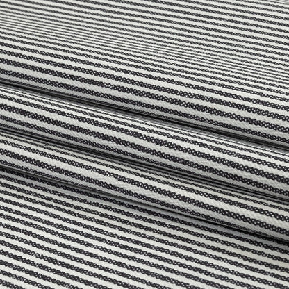 White and Dark Gray Loopy Stripes Stretch Cotton Twill Folded