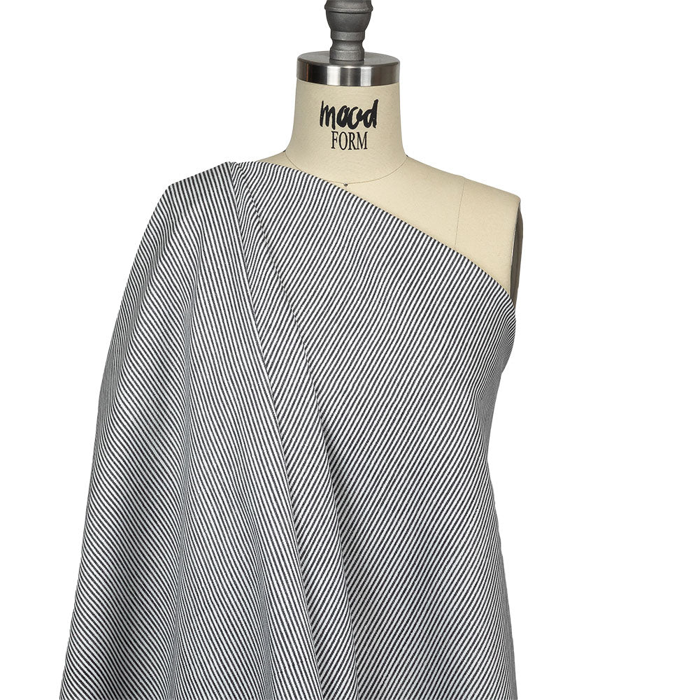 White and Dark Gray Loopy Stripes Stretch Cotton Twill Drape