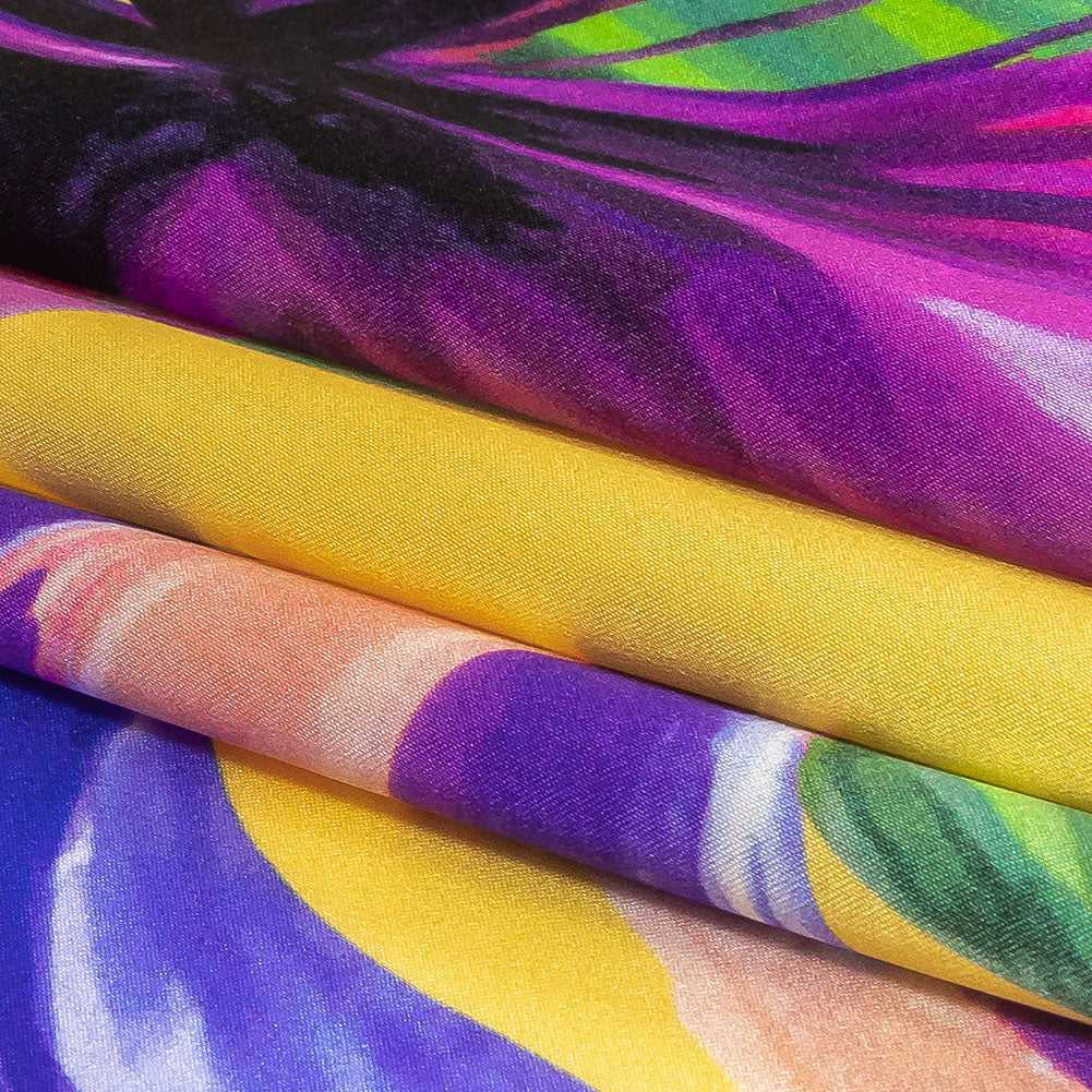 Mood Exclusive Italian Purple, Strawberry Pink and Yellow Lilies Silk Charmeuse - Folded