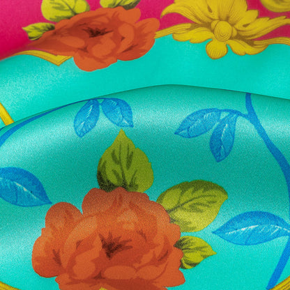 Mood Exclusive Italian Aqua, Pink and Gold Rose Filigree Silk Charmeuse