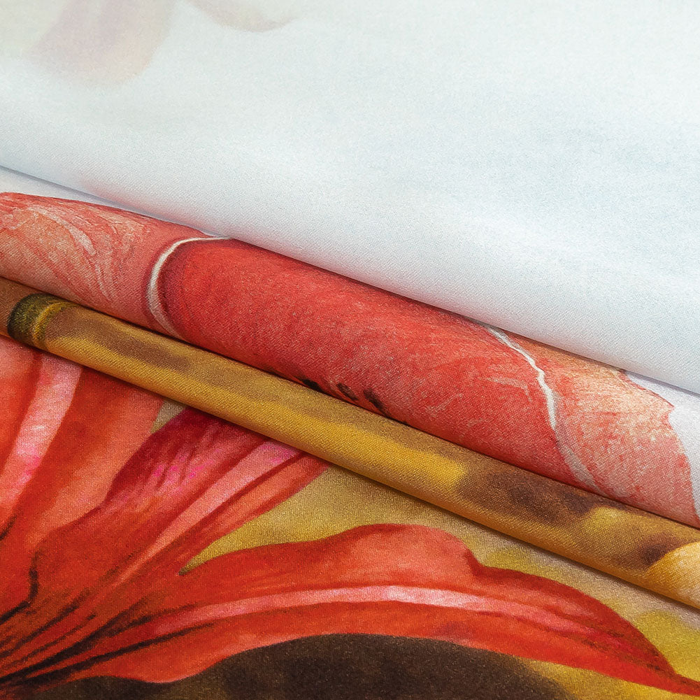Mood Exclusive Italian Bit of Blue, Olive and Pink Pastoral Floral Border Printed Silk Charmeuse - Folded