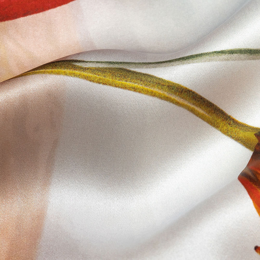 Mood Exclusive Italian Bit of Blue, Olive and Pink Pastoral Floral Border Printed Silk Charmeuse - Detail